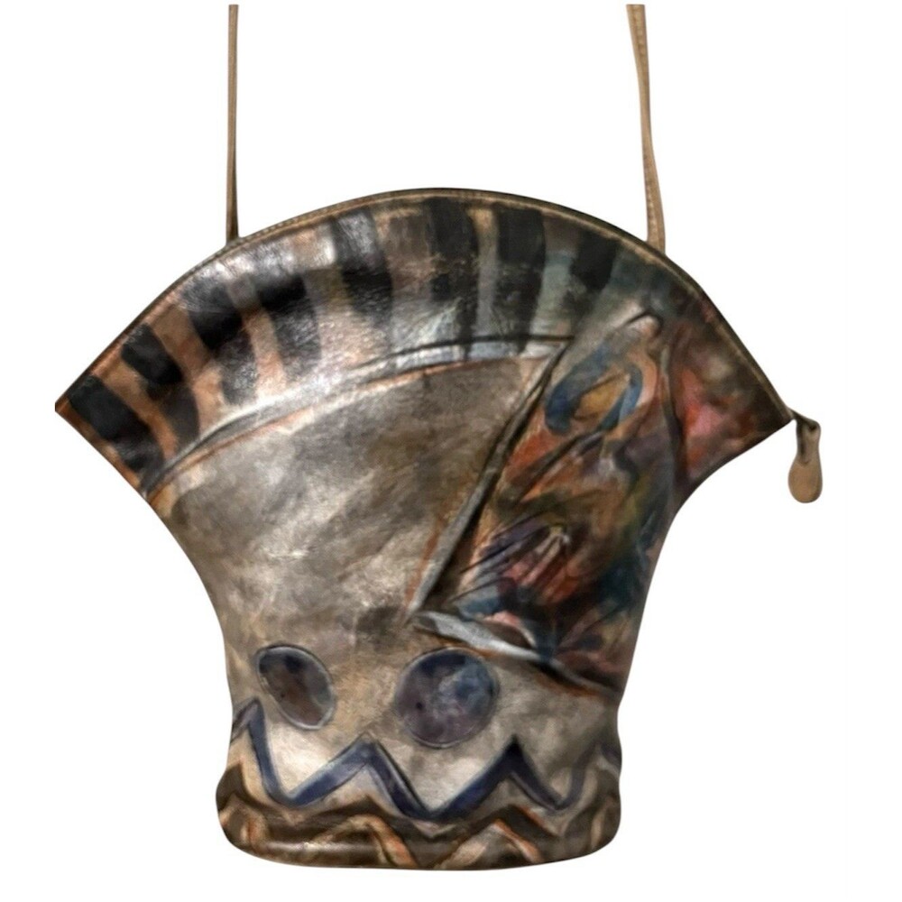Vintage Jane Yoo Wearable Art Hand Painted Leather Asymmetrical Shoulder Bag